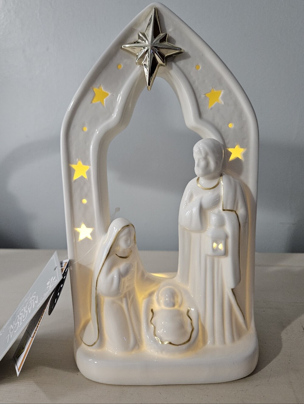 Magical Season Ceramic Light Up Nativity Scene White Gold NWT
